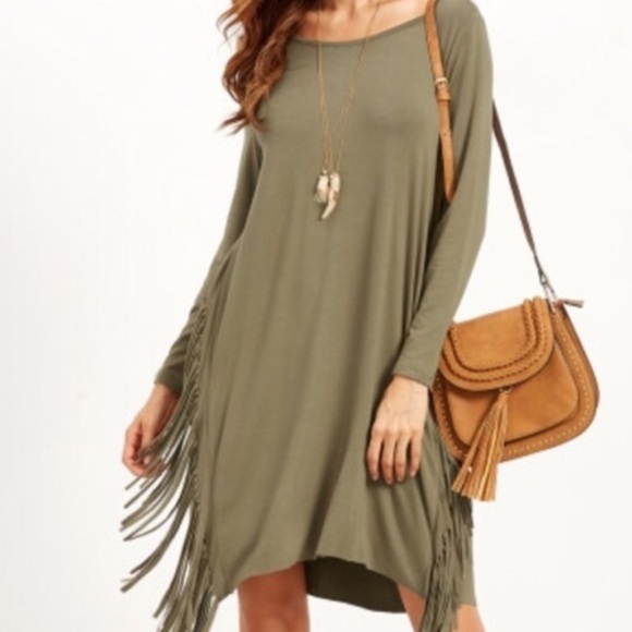 Olive green fringe dress. - Picture 7 of 7